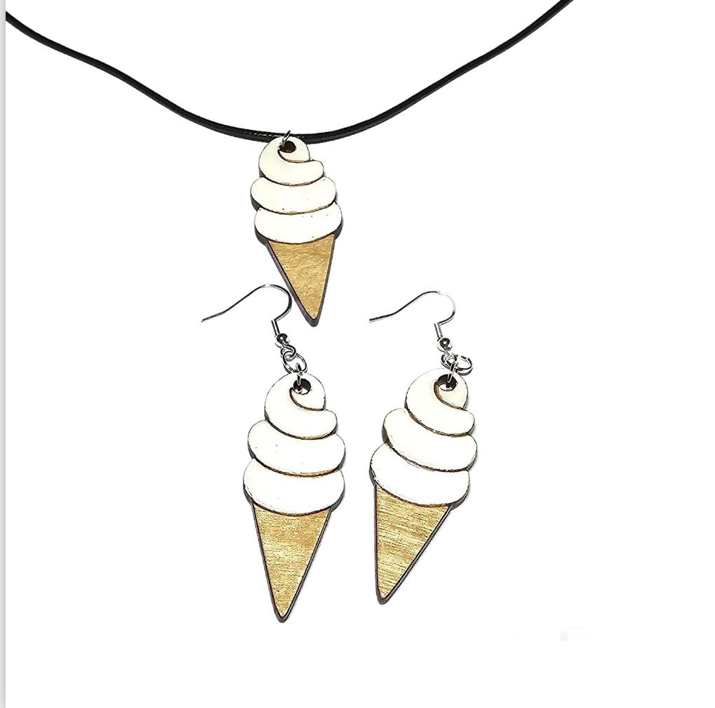 Sweet Soft-Serve Ice Cream Cones Pendant and Earrings Set