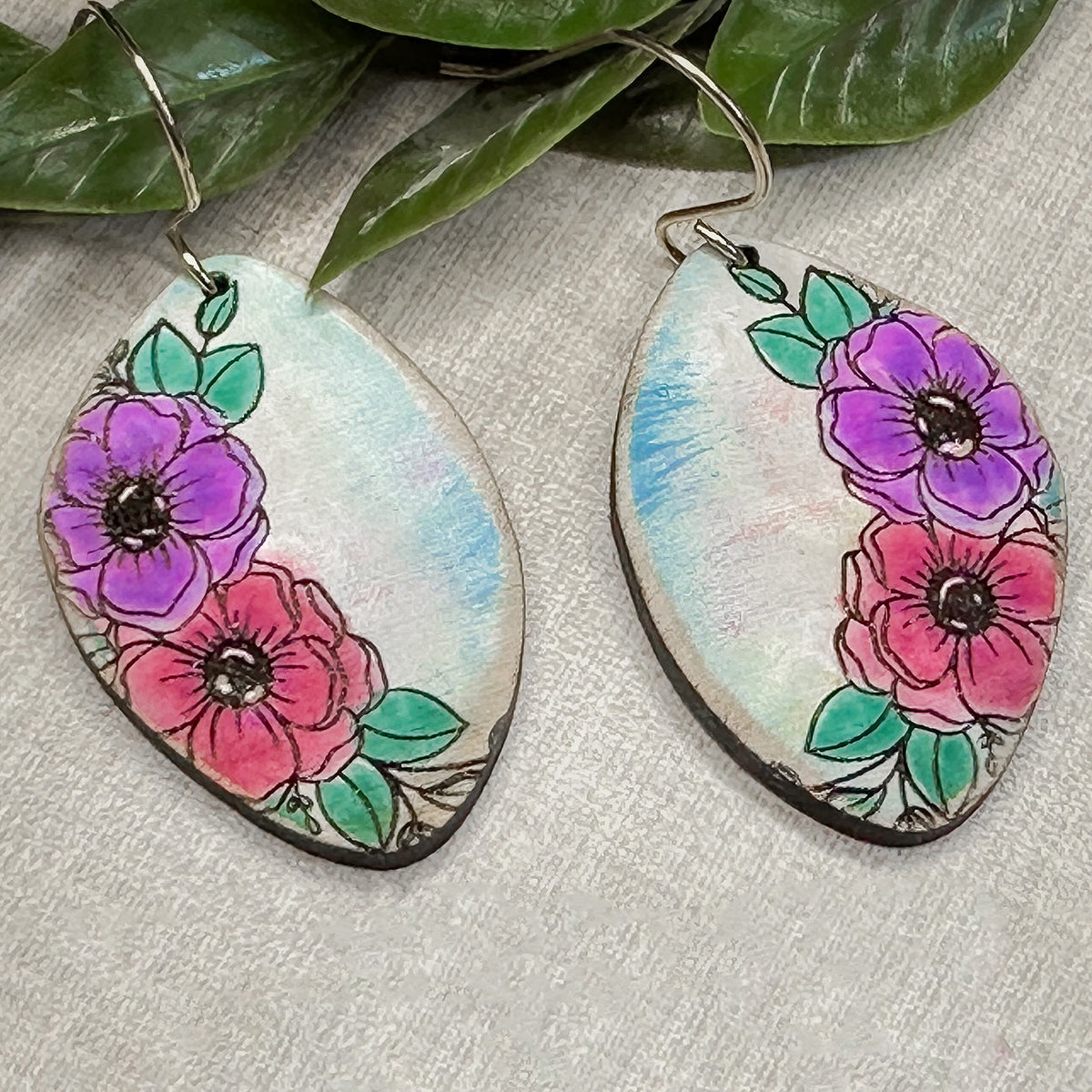 Hand-drawn Floral Dangle Earrings