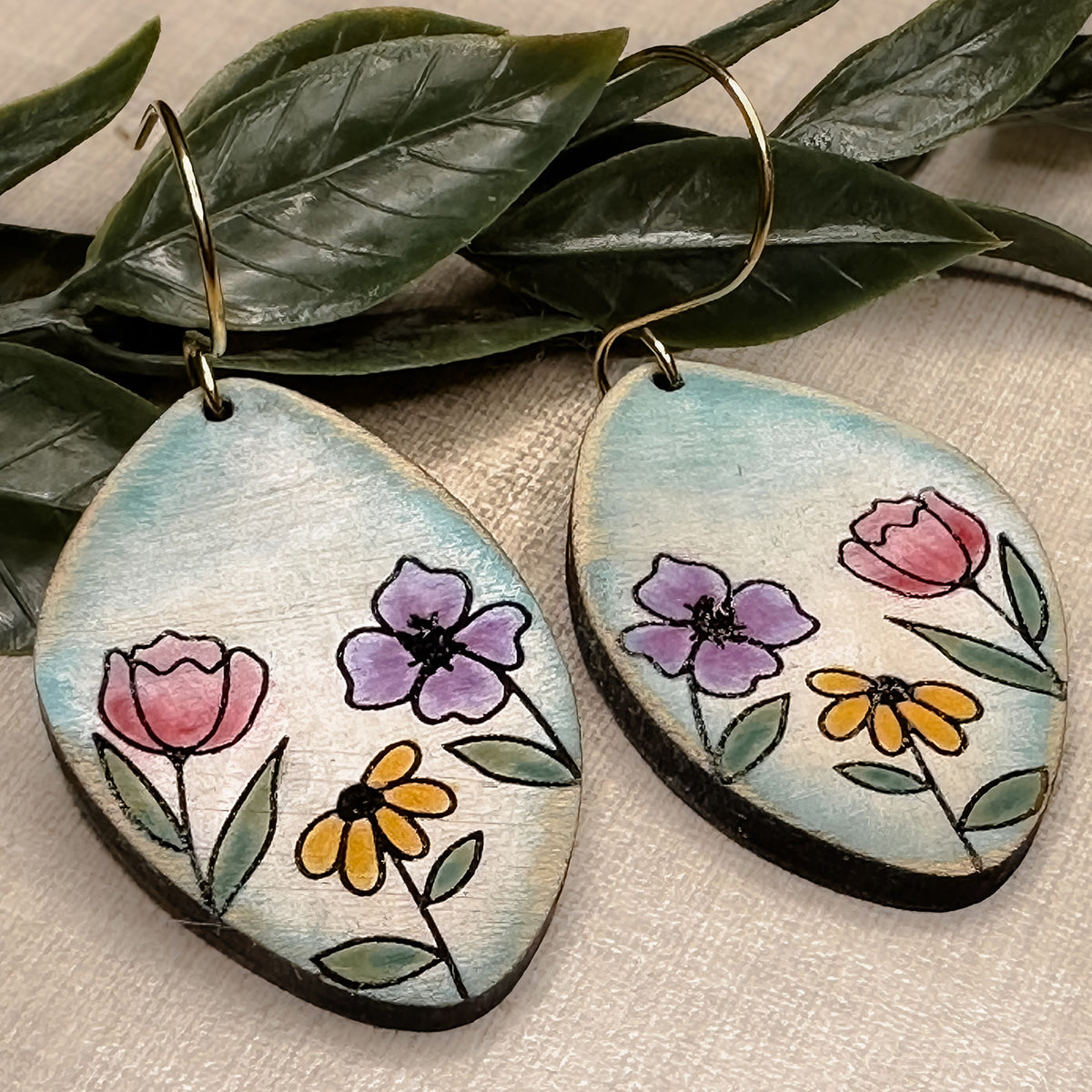 Hand-drawn Wildflower Dangle Earrings